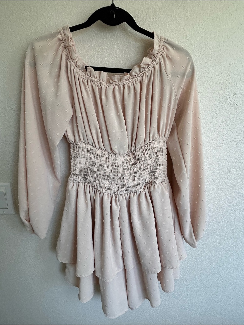Smocked Waist Long Sleeve Dress shorts- Blush Pink